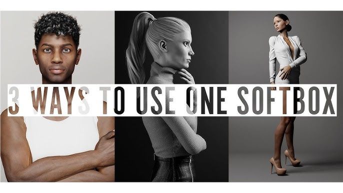 Tre exempel på porträttljussättning med softbox för fotografering.
